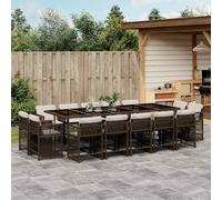 SET TAVOLO E SEDIE VIDAXL 15 pz con Cuscini Marrone Polyrattan - 3211773