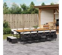 vidaXL Set da Pranzo da Giardino 15 pz con Cuscini Nero in Polyrattan