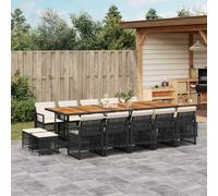 vidaXL Set da Pranzo da Giardino 15 pz con Cuscini Nero in Polyrattan