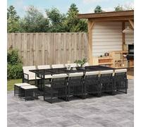 vidaXL Set da Pranzo da Giardino 15 pz con Cuscini Nero in Polyrattan