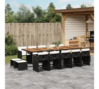 vidaXL Set da Pranzo da Giardino 15 pz con Cuscini Nero in Polyrattan