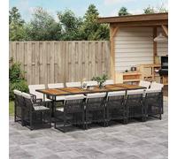 vidaXL Set da Pranzo da Giardino 15 pz con Cuscini Nero in Polyrattan