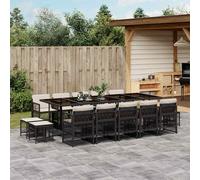 vidaXL Set da Pranzo da Giardino 15 pz con Cuscini Nero in Polyrattan