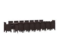 vidaXL Set da Pranzo Giardino 17 Pezzi con Cuscini Rattan Marrone, Tavolo Giardino Marrone 250x100x73 cm Polyrattan, Tavolo Giardino Marrone 150x100x73 cm Polyrattan, Sedie Giardino vid