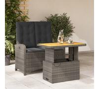 Set da Pranzo da Giardino 2 pz con Cuscini in Polyrattan Grigio
