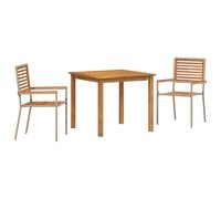 vidaXL Set da Pranzo da Giardino 3 Pezzi Rattan Polietilene Beige Acacia, Sedie da Giardino Impilabili Cuscini - Set di 2 in Rattan Polietilene Beige