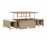 vidaXL Set da pranzo da giardino, 3 pezzi, con cuscino, beige, rattan sintetico, acacacia