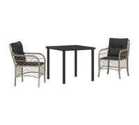 vidaXL Set da Pranzo da Giardino in 3 Pezzi con Cuscini Rattan PE Grigio Chiaro Mobili da Esterno Coperture Rimovibili per Sedia da Balcone e Patio