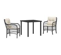 vidaXL 3-Teiliges Garten Esstisch Set mit Kissen Schwarz und Cremeweiß Outdoor Möbel Abnehmbare Bezüge für Balkon Patio Stuhl PE Rattan Geflochtene Bistro Stühle