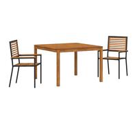 vidaXL Set da Pranzo da Giardino 3 Pezzi Rattan Polipropilene Nero Acacia, Sedie da Giardino Impilabili Cuscini 2 pz Rattan Polipropilene Nero