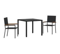 vidaXL Set da Pranzo da Giardino 3 Pezzi Nero Polyrattan, Sedie da Giardino impilabili Cuscini - Set da 2 Pezzi in Polyrattan Nero