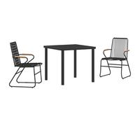 vidaXL Gartenstühle Set von 2 Schwarzes PVC-Rattan Outdoor Armstuhl mit Stahlrahmen und Teakholz-Armlehnen für Patio Balkon Stuhl Lawn Lounger Sitzmöbel