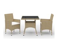 VIDAXL - Set Da Pranzo Da Giardino 3 Pz Beige In Polyrattan E Vetro