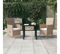 vidaXL Set da Pranzo da Giardino 3 pz con Cuscini Beige