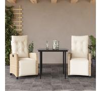 Set da Pranzo da Giardino 3 pz con Cuscini Beige in Polyrattan