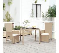 vidaXL Set da Pranzo da Giardino 3 pz con Cuscini Beige in Polyrattan