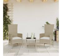 Set da Pranzo da Giardino 3 pz con Cuscini Beige in Polyrattan