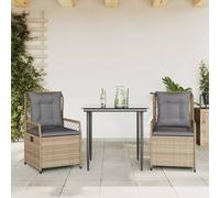 Set da Pranzo da Giardino 3 pz con Cuscini Beige in Polyrattan