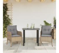 Set da Pranzo da Giardino 3 pz con Cuscini Beige in Polyrattan
