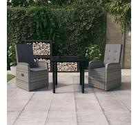 Set da Pranzo da Giardino 3 pz con Cuscini Grigio