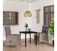 vidaXL Set da Pranzo da Giardino 3 pz con Cuscini Grigio e Nero