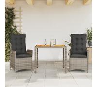 Set da Pranzo da Giardino 3 pz con Cuscini in Polyrattan Grigio