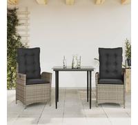 Set da Pranzo da Giardino 3 pz con Cuscini in Polyrattan Grigio