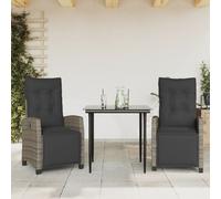 Set da Pranzo da Giardino 3 pz con Cuscini in Polyrattan Grigio