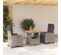 vidaXL Set da Pranzo da Giardino 3 pz con Cuscini in Polyrattan Grigio