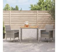 Set da Pranzo da Giardino 3 pz con Cuscini in Polyrattan Grigio