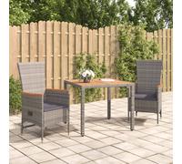 Set da Pranzo da Giardino 3 pz con Cuscini in Polyrattan Grigio