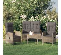 Set da Pranzo da Giardino 3 pz con Cuscini in Polyrattan Grigio