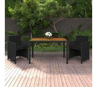 vidaXL Set da Pranzo da Giardino 3 pz con Cuscini in Polyrattan Nero