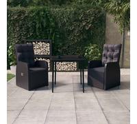 Set da Pranzo da Giardino 3 pz con Cuscini Nero
