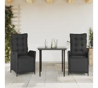 vidaXL Set da Pranzo da Giardino 3 pz con Cuscini Nero in Polyrattan