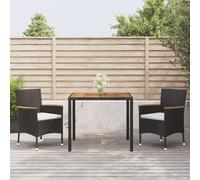 Set da Pranzo da Giardino 3 pz con Cuscini Nero in Polyrattan
