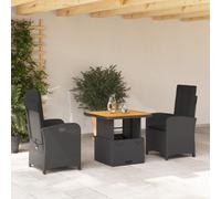 Set da Pranzo da Giardino 3 pz con Cuscini Nero in Polyrattan