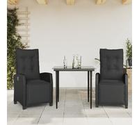 Set da Pranzo da Giardino 3 pz con Cuscini Nero in Polyrattan