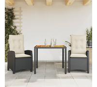 vidaXL Set da Pranzo da Giardino 3 pz con Cuscini Nero in Polyrattan