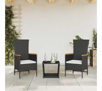 vidaXL Set da Pranzo da Giardino 3 pz con Cuscini Nero in Polyrattan