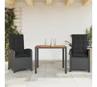 Set da Pranzo da Giardino 3 pz con Cuscini Nero in Polyrattan
