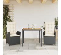 vidaXL Set da Pranzo da Giardino 3 pz con Cuscini Nero in Polyrattan