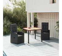 vidaXL Set da Pranzo da Giardino 3 pz con Cuscini Nero in Polyrattan