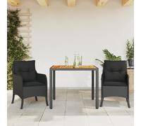 Set da Pranzo da Giardino 3 pz con Cuscini Nero in Polyrattan