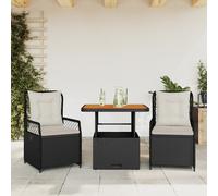 Set da Pranzo da Giardino 3 pz con Cuscini Nero in Polyrattan