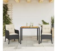 vidaXL Set da Pranzo da Giardino 3 pz con Cuscini Nero in Polyrattan