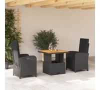 vidaXL Set da Pranzo da Giardino 3 pz con Cuscini Nero in Polyrattan