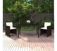 Set da Pranzo da Giardino 3 pz e Cuscini in Polyrattan Marrone