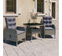 vidaXL Set da Pranzo da Giardino 3 pz in Polyrattan e Vetro Grigio