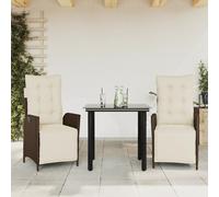 Set da Pranzo da Giardino 3pz con Cuscini in Polyrattan Marrone